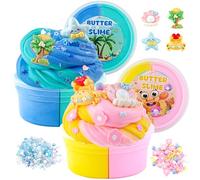 LAWOHO Kit de Slime au Beurre Comprenant 2X120ml de Slime au Beurre avec 6 ajouts de Slime, Slime pour Les fêtes d'enfants, Kit de Slime pour Filles Garçons Anniversaire Pâques Noël Halloween(Océan)