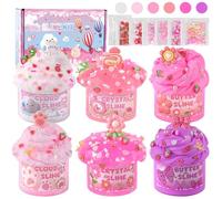 LAWOHO Kit de Slime Rose 6 Packs - Cloud, Butter & Clear, Fluffy pour Enfants avec Add-ins Variés, Party Favors pour Filles et Garçons, 360ml (Picnic)