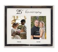 Lawrence Frames Cadre photo double 10 x 15 cm en métal argenté perlé pour 25e anniversaire