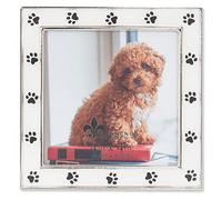 Lawrence Frames Cadre photo en métal argenté et émail blanc 10 x 10 cm, motif empreintes de pattes