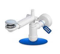 LAXARA Siphon télescopique pour lavabo - 1 1/4" - Siphon d'économie d'espace en plastique blanc - Siphon lavabo - Réglable horizontalement et verticalement | (avec bonde pop-up)