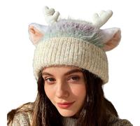 laxreheye Bonnet Avec Bois De Cerf - Couvre-Chef En Tricot Respirant Chaud Et Mignon,Déguisement À Bois De Cerf - pour Fêtes, Adultes, Jeunes, Femmes, Hiver, Noël, Halloween