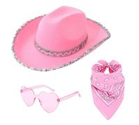 laxreheye Chapeau de Cowgirl Pailleté - Chapeau de Déguisement Costume,Coiffe Pailletée avec Bandana et Lunettes - Pour Fêtes Déguisées Carnaval Concert Festival Style Western