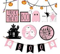 laxreheye Décoration de plateau étagée d'Halloween, treize pièces centres de table à thème fantôme en bois pour cuisine, salon, chambre, salle de bain, fête