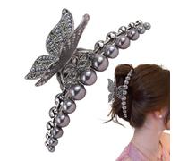 laxreheye Grande pince à cheveux en perles - Épingle à cheveux de requin - Pinces à cheveux en perles grises - Outils de coiffure pour femmes et filles aux cheveux épais et longs