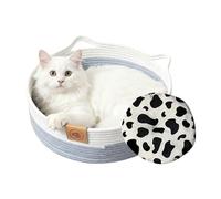laxreheye Panier rond pour chat - Accessoire tressé pour animaux de compagnie avec tapis - Panier rond pour chat - Pour chatons, chiots, petits chiens, animaux, toutes saisons, jouet intérieur