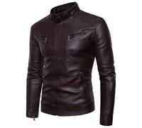 Lay U Home Blouson Cuir lavé Moto Homme Automne/Hiver col Montant Veste décontractée Manteau pour Homme