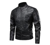 Lay U Home Blouson Cuir PU Homme col Montant Printemps/Automne Style Moto rétro