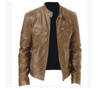 Lay U Home Blouson Cuir PU Homme Hiver col Montant ajusté décor Poches Veste décontractée Manteau pour Homme