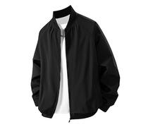 Lay U Home Veste Bomber Unie pour Hommes Printemps-Automne,Coupe Ample et Unisexe,aviateur décontracté,Parfaite pour Les Couples,Design léger,pour Les Sorties Occasionnelles.