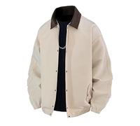 Lay U Home Veste Workwear à col Revers à Motifs contrastés pour Hommes Printemps,Japonais Ample et Unisexe,Design pour Les Couples,Confortable et Fashion.