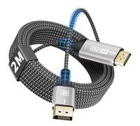 layajia Câble DisplayPort vers HDMI 4K 2M, Unidirectionnel DP vers HDMI Mâle UHD 4K@30Hz/2K@60Hz/1080P@120Hz, Cordon DP vers HDTV en Nylon pour Dell, Vidéoprojecteur, PC de Bureau, NVIDIA, Lenovo, HP