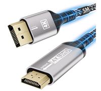layajia Câble DisplayPort vers HDMI 4K 5M, Unidirectionnel DP vers HDMI Mâle UHD 4K@30Hz/2K@60Hz/1080P@120Hz, Cordon DP vers HDTV en Nylon pour Dell, Vidéoprojecteur, PC de Bureau, NVIDIA, Lenovo, HP
