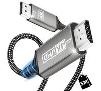 layajia Câble DisplayPort vers HDMI 4K 5m, Unidirectionnel, Tressé Nylon | Câble DP vers HDMI Mâle UHD 4K@30Hz, 2K@60Hz DP vers HDTV Compatible avec les Moniteurs, Projecteurs, Téléviseurs HD, HP