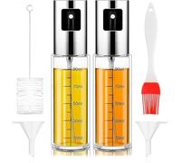 Layba Lot de 2 pulvérisateurs d'huile d'olive en verre avec brosse, 100 ml, vaporisateur d'huile pour friteuse à air chaud, vaporisateur de brume pour huile d'olive, vinaigre, spray de cuisine,
