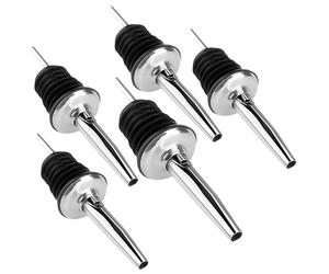 Layba Lot de 5 becs verseurs d'huile pour bouteilles, avec capuchon, système de ventilation, caoutchouc, bouchon, acier inoxydable, bec verseur avec bouchon anti-poussière (sans capuchon)