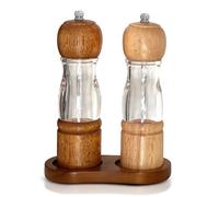 LAYBA Moulins à sel et à poivre set de 2 pièces - manuel, avec broyeur céramique réglable - Moulins à épices en verre, acier inoxydable & bois avec support en bois