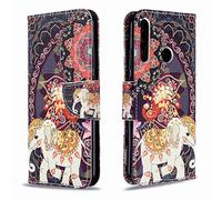 Laybomo Coque Huawei P40 Lite E/Huawei Y7p Étui Housse en Cuir, Antichoc Léger Portefeuille Protecteur Coque pour Huawei P40 Lite E/Huawei Y7p avec Fentes pour Cartes, Éléphant Fleur