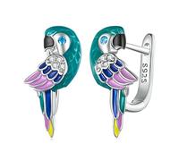 LAYCHEN 925 Sterling Silver Clolorful Émail Perroquet Boucles d'oreilles Oiseau Hoop Boucles d'oreilles pour Femmes Fine Jewelry