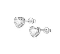 LAYCHEN Boucles D'oreilles À Tige En Argent Sterling 925 Avec Cœur Romantique Et Zircone Cubique Brillante Pour Enfants Et Femmes, Bijoux D'anniversaire Géométriques