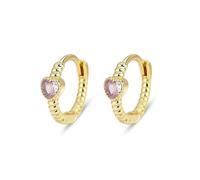 LAYCHEN Boucles D'oreilles Créoles En Argent Sterling 925 Avec Pendentif Cœur En Zircone Cubique Rose Pour Femme, Bijoux Fins De Mariage