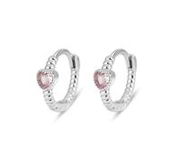 LAYCHEN Boucles D'oreilles Créoles En Argent Sterling 925 Avec Pendentif Cœur En Zircone Cubique Rose Pour Femme, Bijoux Fins De Mariage