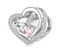 LAYCHEN Bracelet Original En Argent Sterling 925 Avec Perle Géométrique Creuse En Forme De Cœur Et Zircone Cubique Rose Pour Femme