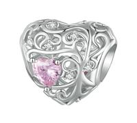 LAYCHEN Breloque Cœur Creux En Argent Sterling 925 Et Zircon Rose Pour Bracelet Et Jonc Pour Femme, Bijoux Diy