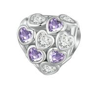 LAYCHEN Breloque En Argent Sterling 925 Avec Cœur Violet Et Zircon Pour Femme, Bijou Original Et Raffiné.