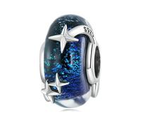 LAYCHEN Breloque En Argent Sterling 925 Avec Perle En Verre Étoilé Bleu, Galaxie Et Étoile, Pour Bracelet Original Pour Femme