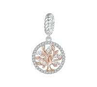 LAYCHEN Breloque En Forme De Cœur Avec Arbre De Vie Rose Et Or Pour Femme, Création De Bijoux En Argent Sterling 925, Pour Bracelet Original