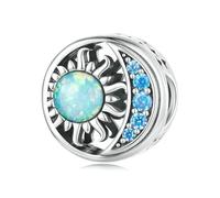 LAYCHEN Breloque Lune En Argent Sterling 925 Avec Opale Soleil Et Lune, Zircon Bleu, Pour Bracelet Et Jonc Pour Femme, Bijoux Fins À Faire Soi-même
