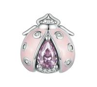 LAYCHEN Breloques Coccinelles En Argent Sterling 925 Et Émail Rose, En Zircon Rose, Pour Bracelets Et Joncs Pour Femmes, Bijoux Fins À Faire Soi-même
