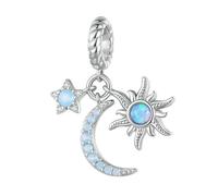 LAYCHEN Breloques En Argent Sterling 925 Avec Zircon Bleu, Lune, Étoile Et Soleil, Croissant De Lune, Pour Bracelet Et Collier Pour Femme, Diy