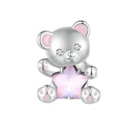 LAYCHEN Breloques En Argent Sterling 925 En Forme D'ours Rose, Perles En Forme De Cœur Pour Bracelets Et Joncs Pour Femmes Et Filles, Bijoux Fins À Faire Soi-même