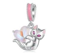 LAYCHEN Breloques En Argent Sterling 925 En Forme D'ours Rose, Perles En Forme De Cœur Pour Bracelets Et Joncs Pour Femmes Et Filles, Bijoux Fins À Faire Soi-même