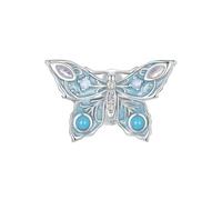 LAYCHEN Breloques Papillon En Argent Sterling 925 À Motif Vintage, Perles En Forme De Cœur Et Émail Bleu, Pour Bracelets Et Accessoires De Bricolage Pour Femmes