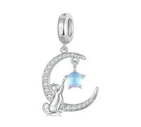 LAYCHEN Breloques Pendentifs En Argent Sterling 925 Avec Lune Et Chat, Pierre De Lune, Pour Bracelets Et Colliers Pour Femmes, Bijoux Fins À Faire Soi-même