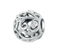 LAYCHEN Breloques Rondes En Argent Sterling 925 En Forme De Fleur Creuse Pour Bracelets, Perles À Texture Volute, Bijoux À Offrir