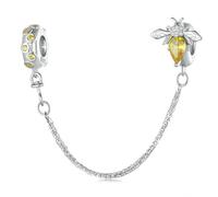 LAYCHEN Chaîne De Sécurité En Argent Sterling 925 Avec Abeille Jaune Et Insecte, Compatible Avec Bracelet, Bijoux Fins En Zircone