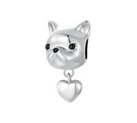 LAYCHEN Charm Pendentif Bouledogue En Argent Sterling 925 Avec Cœur Pour Femme, Compatible Avec Un Bracelet Original