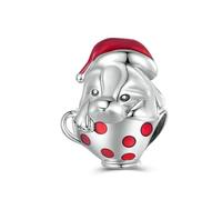 LAYCHEN Collection de Noël en argent sterling 925 avec pendentif en forme de Père Noël, perles de pomme, pour bracelet et bracelets pour femme, cadeau de Noël bricolage, Vedi immagine