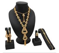 LAYCHEN Ensembles Africains Femme Éthiopienne Bijoux En Or Collier Bracelets Ensembles De Boucles D'oreilles Dubai Bijoux Longues Boucles D'oreilles Ensemble De Collection De Mariage