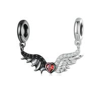 LAYCHEN Pendentif Ange Et Démon En Argent Sterling 925 Avec Zircons Rouges, Ailes Noires Et Blanches, Cadeau Pour Femme