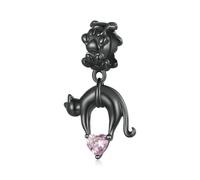 LAYCHEN Pendentif Chat Noir En Argent Sterling 925, Breloque Cœur Rose, Perle En Or Noir, Pour Bracelet Et Collier Pour Femme, Bijoux Fins