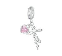LAYCHEN Pendentif Croix En Argent Sterling 925 Avec Initiale En Forme De Cœur Et Zircone Cubique, Idéal Pour Bracelet À Breloques, Bijoux De Noël, Cadeaux