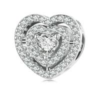 LAYCHEN Pendentif Délicat En Argent Sterling 925 Avec Cœur Rose Pour Femme, Idéal Pour Un Bracelet Ou Un Jonc, Breloques En Zircone Brillant, Bijoux Fins