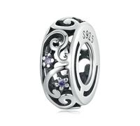 LAYCHEN Pendentif En Argent Sterling 925 Avec Zirconium Violet Texturé Vintage Pour Femme, Compatible Avec Bracelets Et Joncs Diy, Breloques En Perles Brillantes