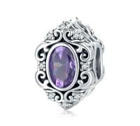 LAYCHEN Pendentif En Argent Sterling 925 Avec Zirconium Violet Texturé Vintage Pour Femme, Compatible Avec Bracelets Et Joncs Diy, Breloques En Perles Brillantes