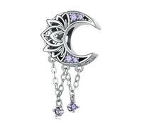 LAYCHEN Pendentif En Argent Sterling 925 Avec Zirconium Violet Texturé Vintage Pour Femme, Compatible Avec Bracelets Et Joncs Diy, Breloques En Perles Brillantes
